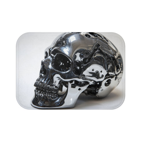 Biomechanical Skull Chrome Texture Bath Mat