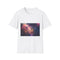 Bird Cage Floating Above Galaxy Graphic Unisex Softstyle T-Shirt - Front View
