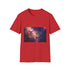 Bird Cage Floating Above Galaxy Graphic Unisex Softstyle T-Shirt - Red Variant