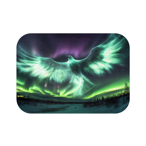 "Bird Shaped Aurora Borealis Bath Mat"