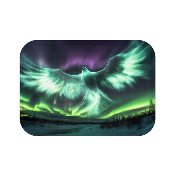 "Bird Shaped Aurora Borealis Bath Mat"
