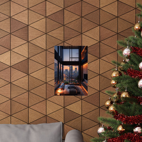 Black penthouse skyscraper poster for dreamy home decor.