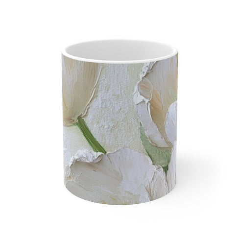 "Blooming White Tulip Bouquet Mug"