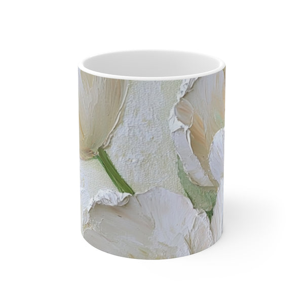 "Blooming White Tulip Bouquet Mug"