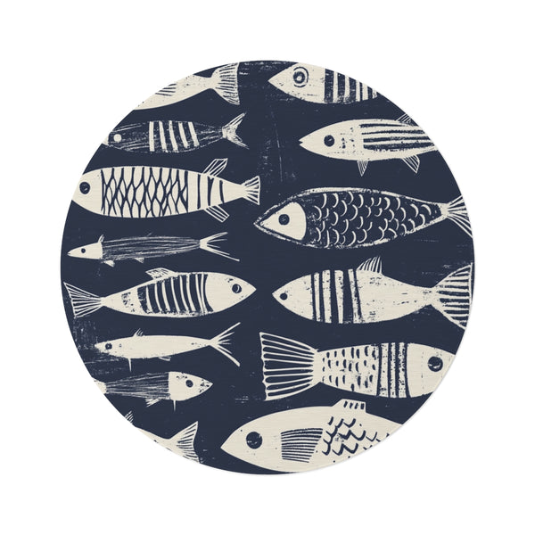 "Blue & White Hand-Drawn Rug"