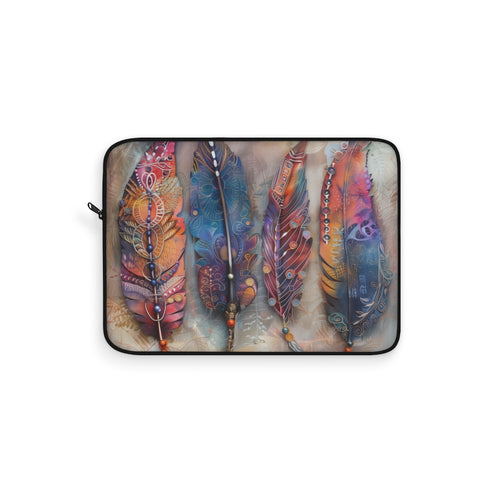 "Bohemian Feather Laptop Sleeve: Free-Spirited Protection"