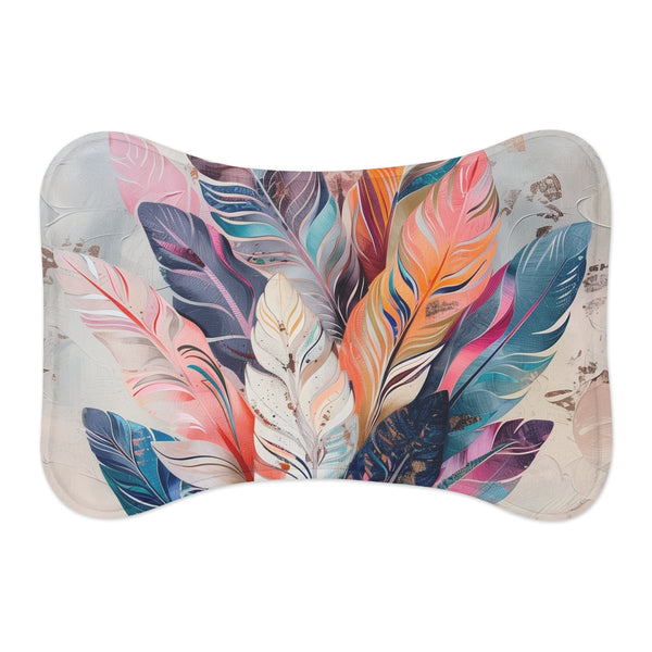 "Bohemian Feather Pet Mat: Exotic Elegance for Your Furry Friend"