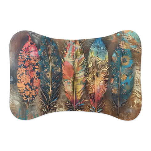 “Bohemian Feather Pet Mat: Pawsitively Chic!”