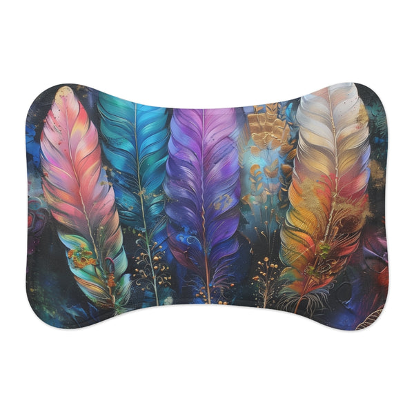 "Bohemian Feather Pet Mat: Plush Comfort for your Furry Friend"