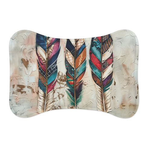 "Bohemian Feather Pet Mat: Stylish Comfort for Furry Friends"