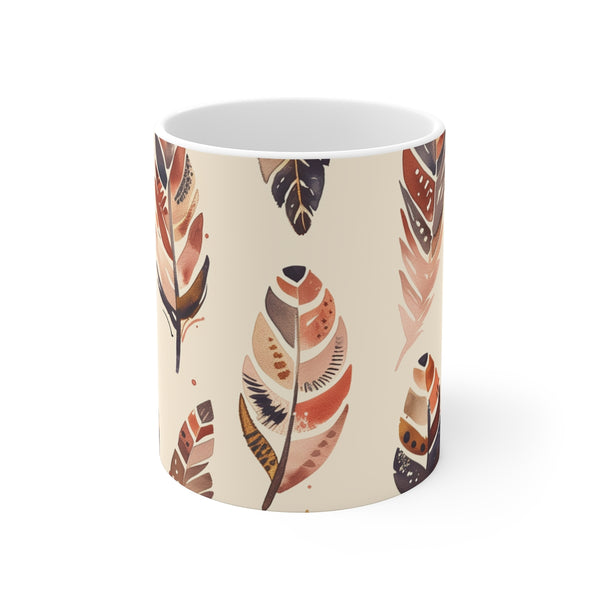 "Boho Feathers Coffee Mug: Embrace the Wild"