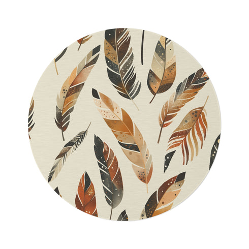 "Boho Feathers Round Rug: Add Eclectic Style to Your Space!"