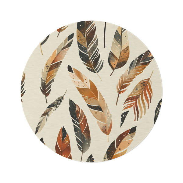 "Boho Feathers Round Rug: Add Eclectic Style to Your Space!"