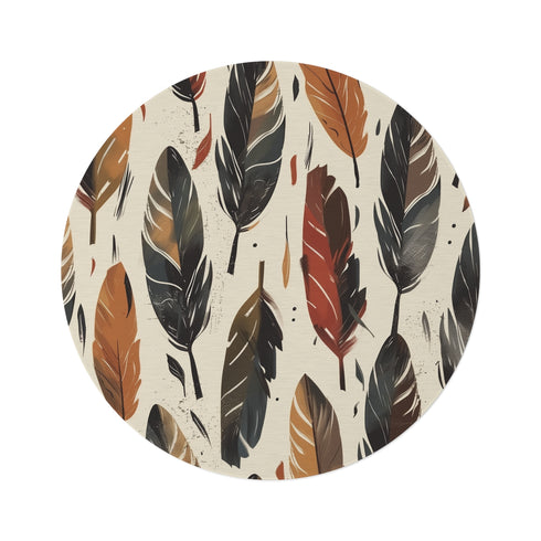 "Boho Feathers Round Rug: Free-Spirited Chic"