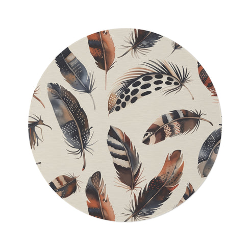 "Boho Feathers Round Rug: Whimsical"