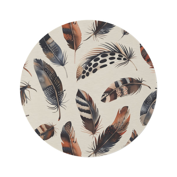 "Boho Feathers Round Rug: Whimsical"