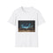 Book Pages Turning Into Constellations Graphic Unisex Softstyle T-Shirt - Front View