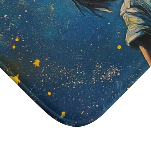 Boy Flies to the Stars Luxury Memory Foam Bath Mat - Microfibre Texture Close-Up