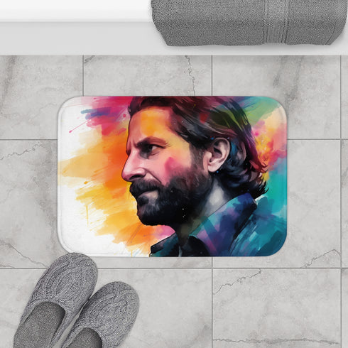 Bradley Cooper Watercolor Neon Colors Luxury Memory Foam Bath Mat - Bathroom Lifestyle View