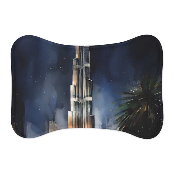 "Burj Khalifa Night Watercolor Pet Mat - Your Pet's Luxurious Oasis"