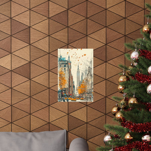 Vibrant NYC skyline sketch poster for Back to School decor.