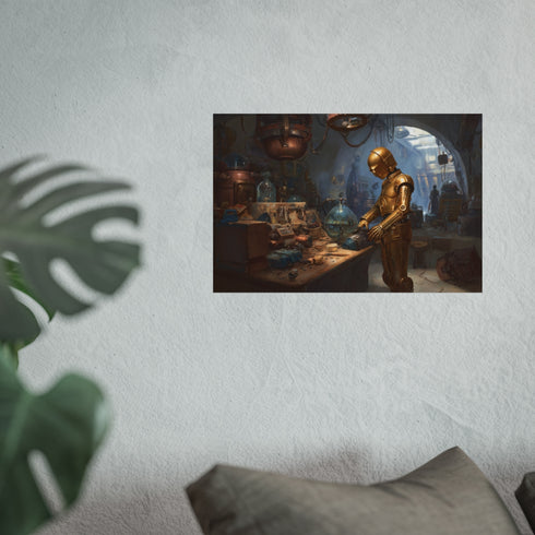 C-3PO explores droid repair shop