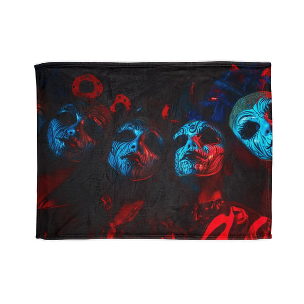 Carnival Masks in Dramatic Lighting — 50×60 Plush Throw Blanket — Full Flat Artwork View