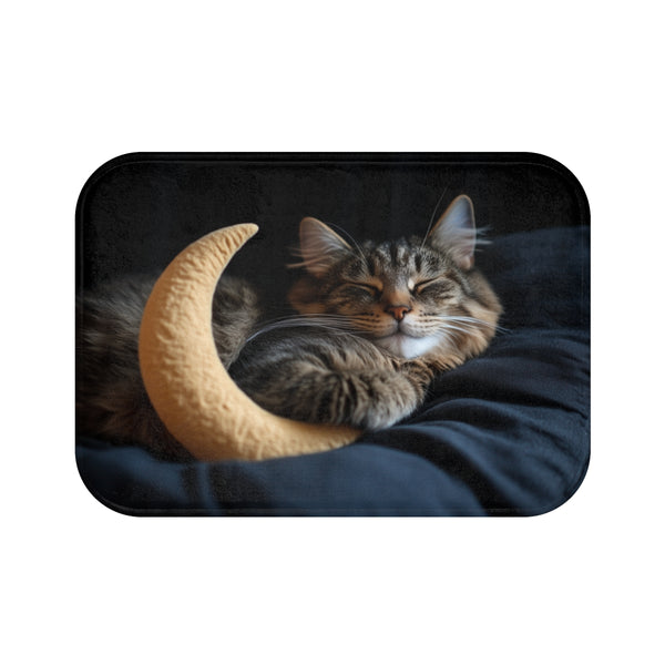 Cat Sleeping Crescent Moon BathMat.