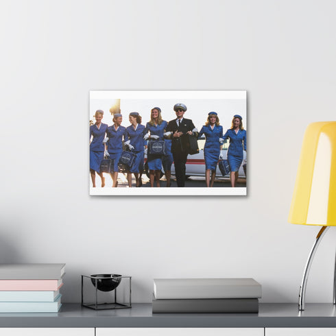 Vivid canvas print of Leonardo DiCaprio as charming con man pilot.