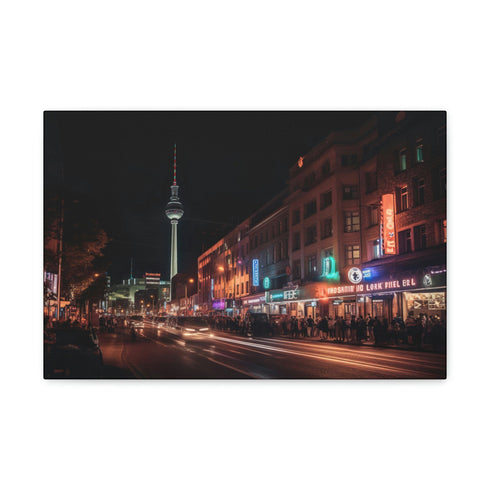 Colorful Berlin nightlife canvas print for modern urban decor.