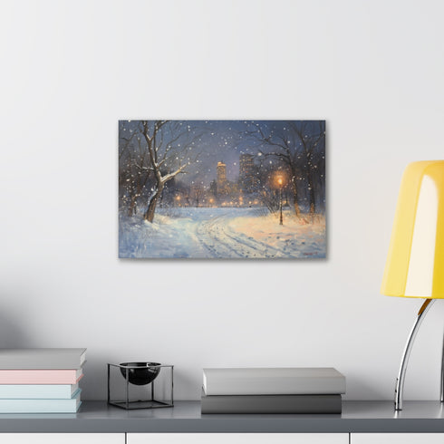 Central Park snow canvas wall art, 18x12".