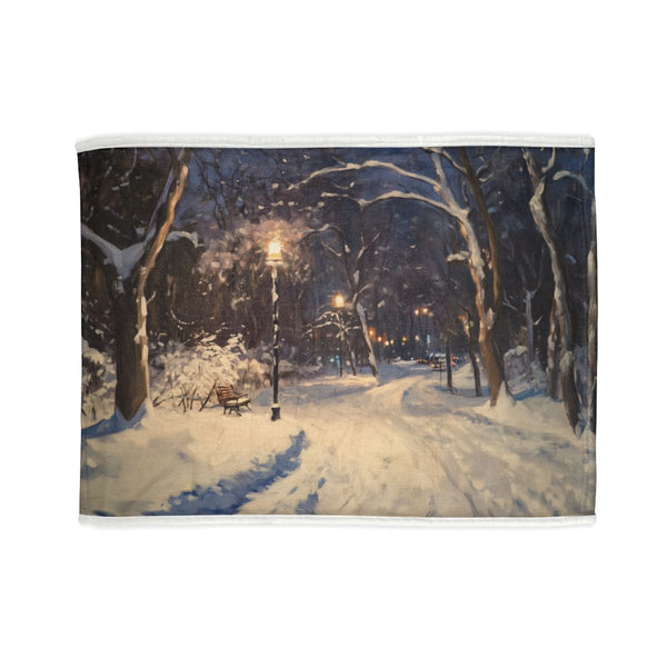 "Central Park Snow Night Bed Cover: Dreamy Winter Wonderland"