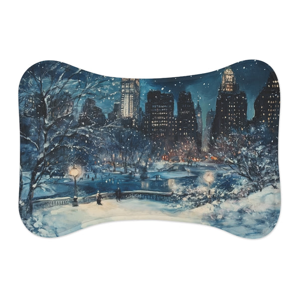 Central Park Snow Night Pet Mat: Experience Winter Wonderland