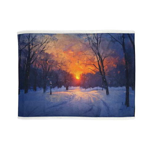 Central Park Snow Sunset Bed Cover