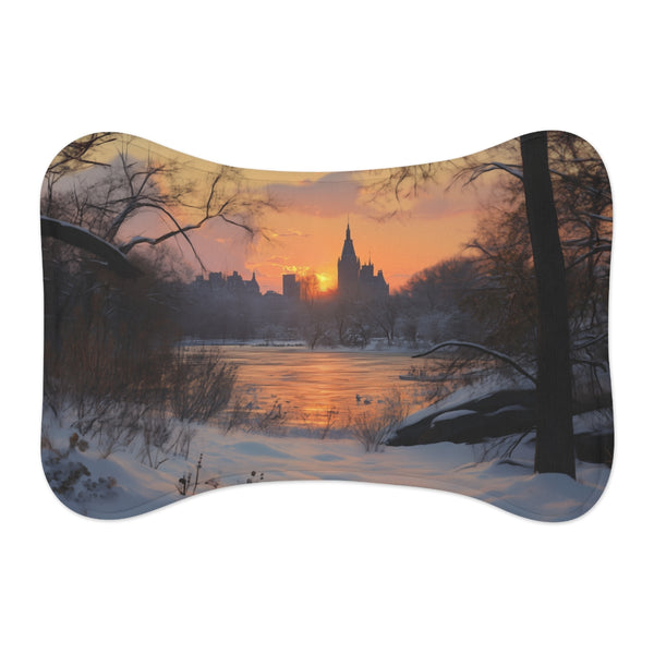 Central Park Snow Sunset Pet Mat