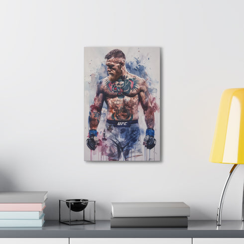 Vibrant watercolor canvas of UFC Champion Connor McGregor for fans.