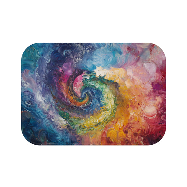 "Chaos Burst Bath Mat: Vibrant Swirls of Color for a Kaleidoscopic Experience"