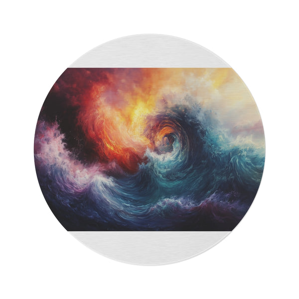 "Chaos Swirl Round Rug: Mesmerizing Color Vortex"