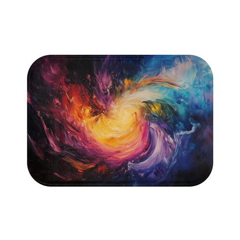 "Chaos Vortex Bath Mat: Dive into a swirling storm of color!"