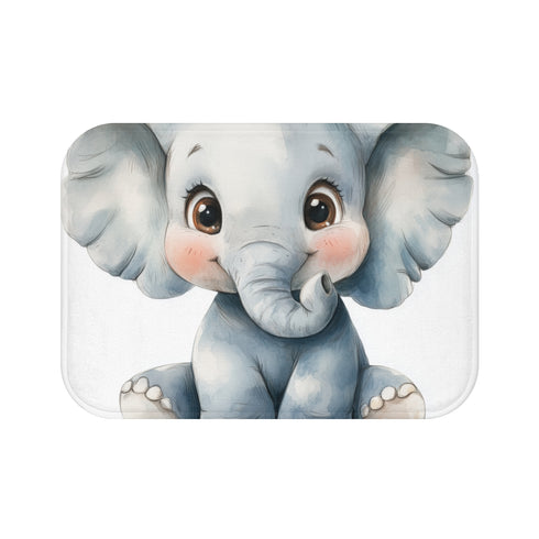 "Cheerful Elephant Watercolor Bath Mat"