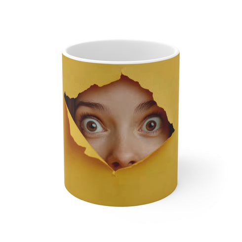 "Cheerful Peek-A-Boo Woman Mug"