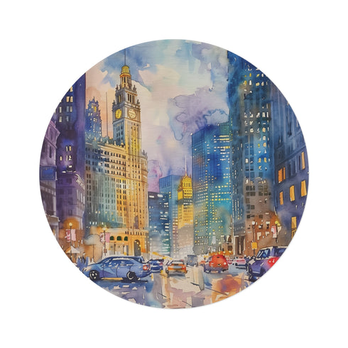 "Chicago City Watercolor Round Rug"