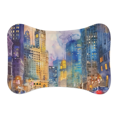 "Chicago Watercolor Pet Mat: A cityscape masterpiece for your furry friend"