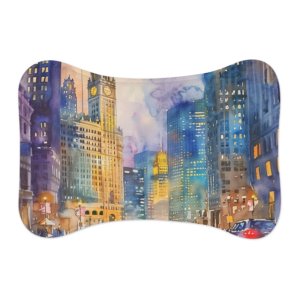 "Chicago Watercolor Pet Mat: A cityscape masterpiece for your furry friend"