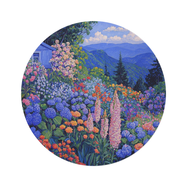Chinoiserie Appalachian Flower Round Rug
