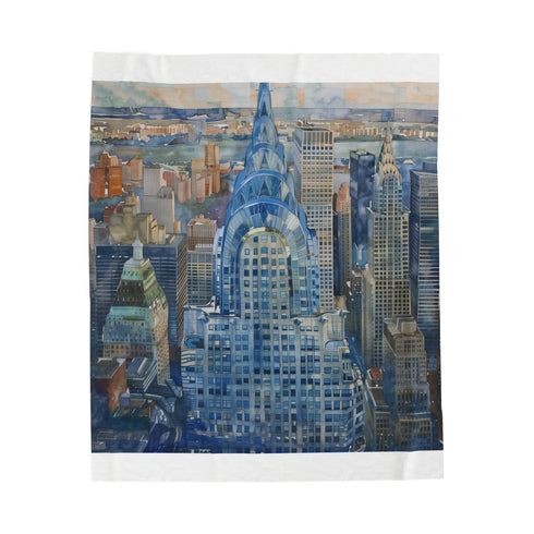 "Chrysler Building Watercolor Plush Blanket: Cozy Elegance for Your Home"