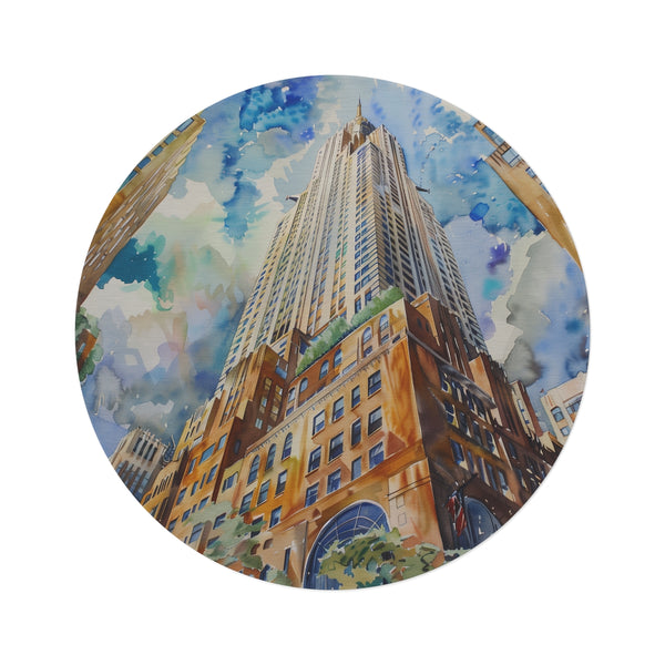 "Chrysler Building Watercolor Round Rug"