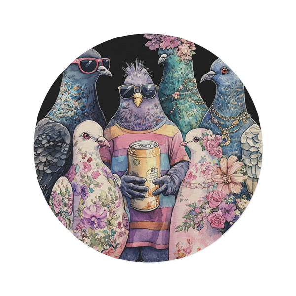 "Chubby Pigeons Watercolor Round Rug"