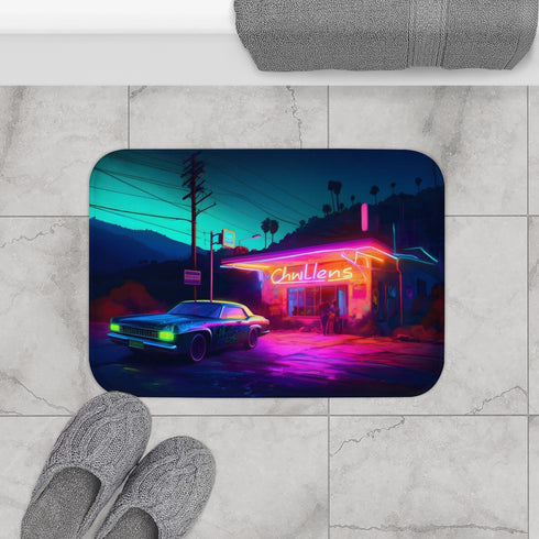 Cilian Murphy Watercolor Neon Colors Luxury Memory Foam Bath Mat - Bathroom Lifestyle View