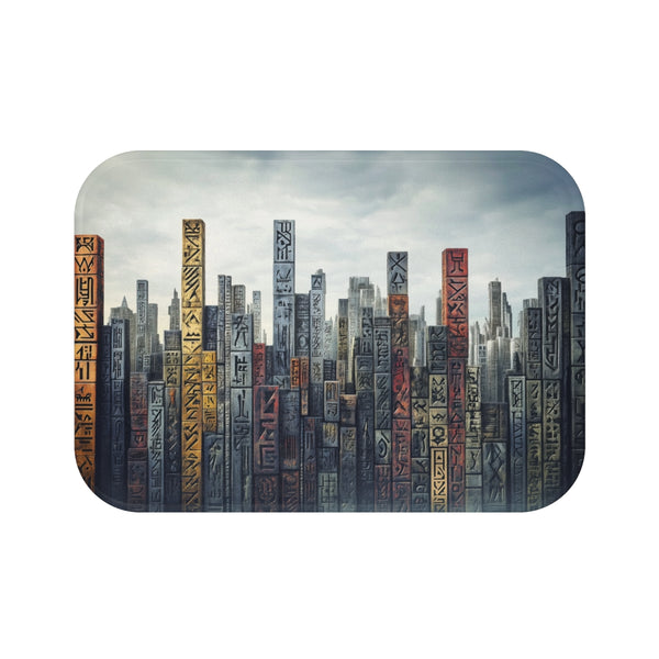 City Skyline Ancient Runes Bath Mat